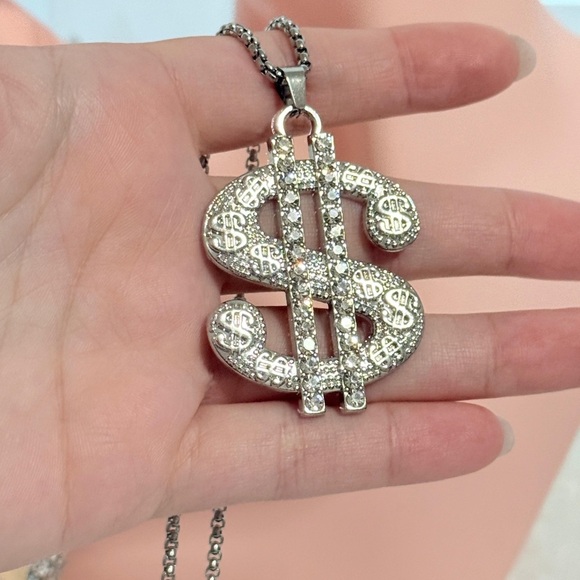 Silver Dollar Sign Pendant Necklace. - Picture 4 of 6
